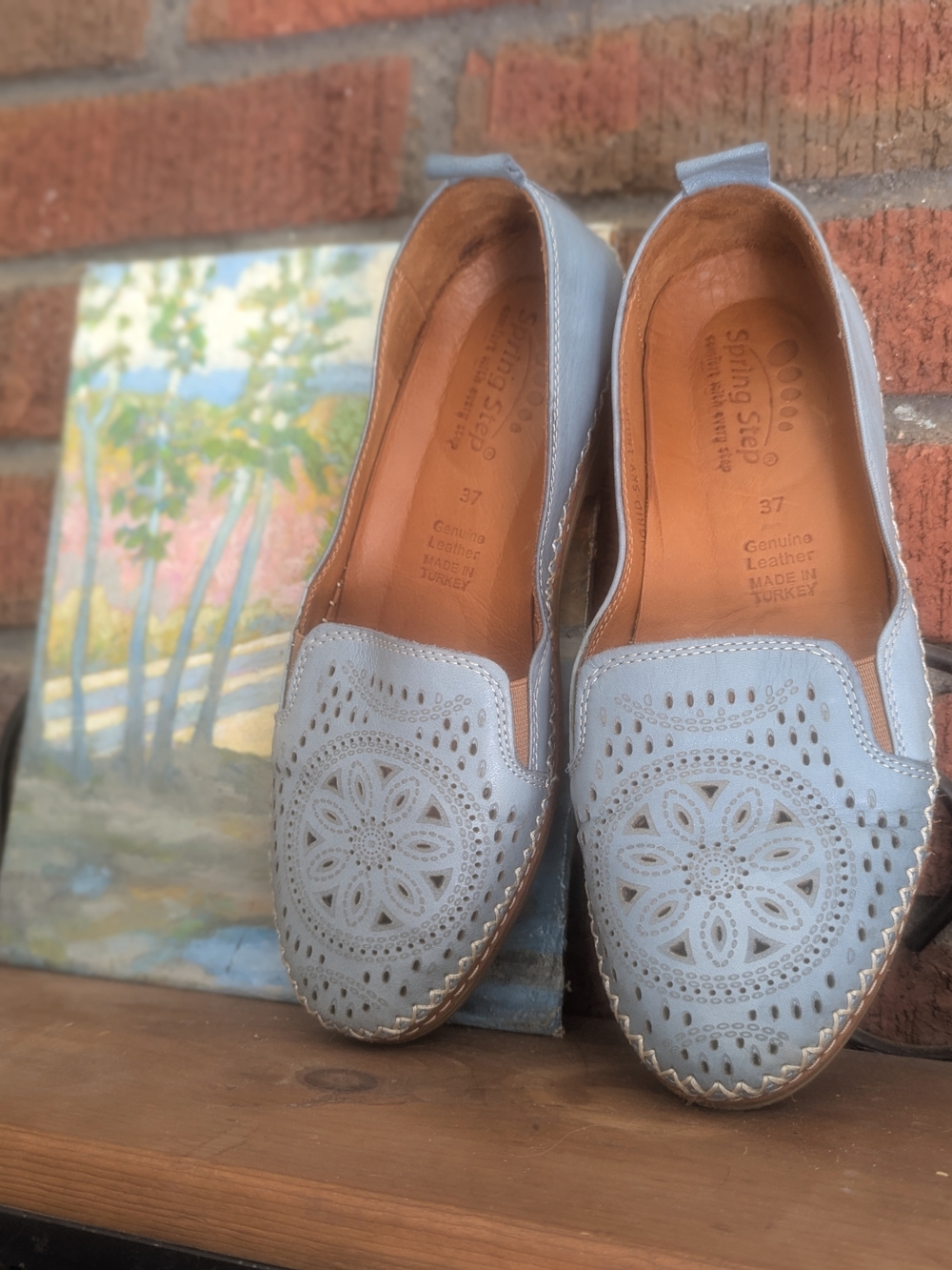 Spring Step Women's Light Gray Perforated Leather Slip-On Shoes